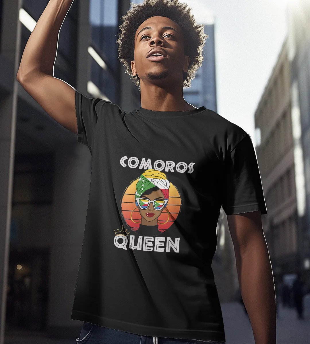 1sttheworld T-Shirt - Comorian Queen African T-Shirt Black A35