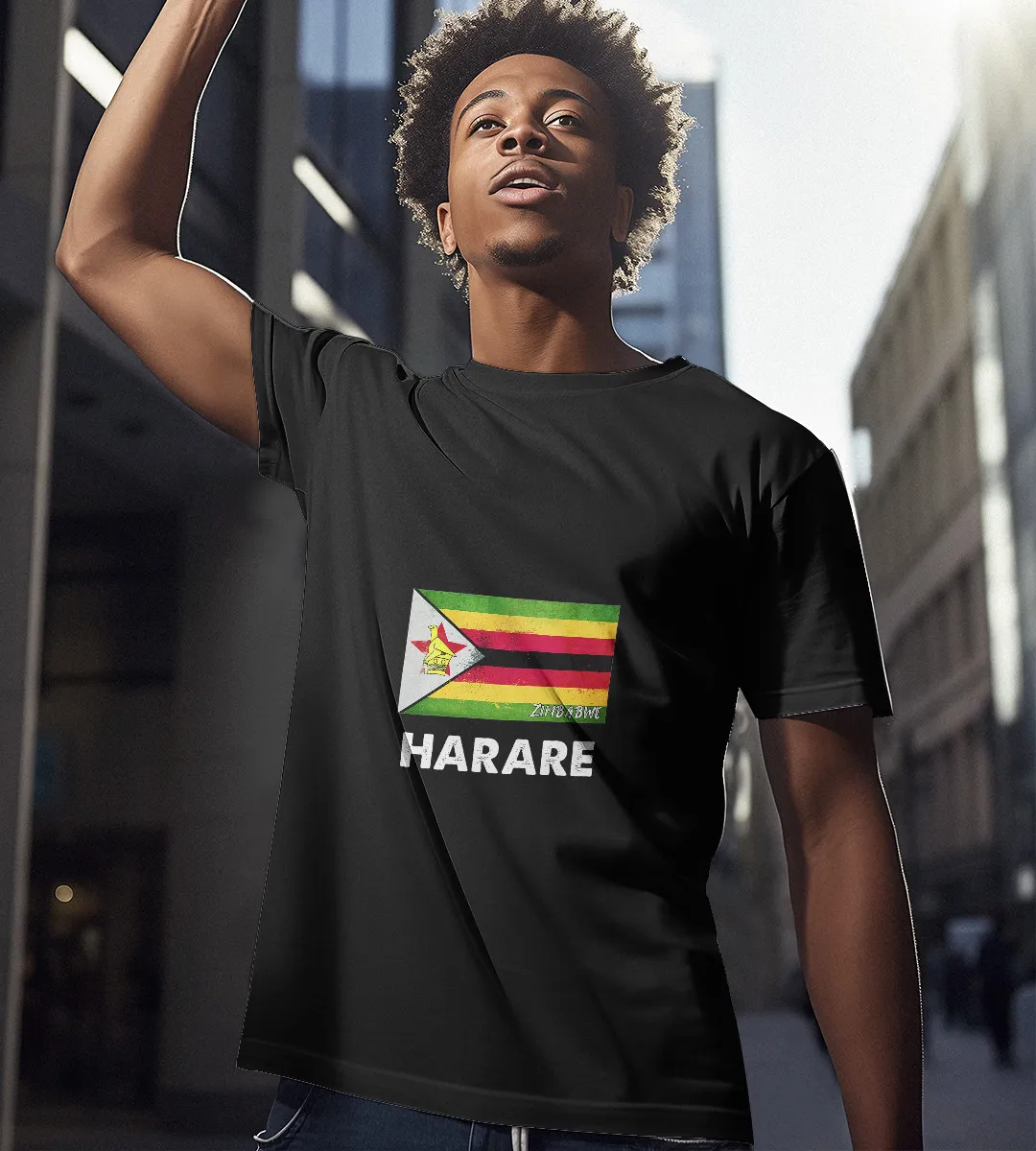 1sttheworld T-Shirt - Harare Zimbabwe T-Shirt Black A35