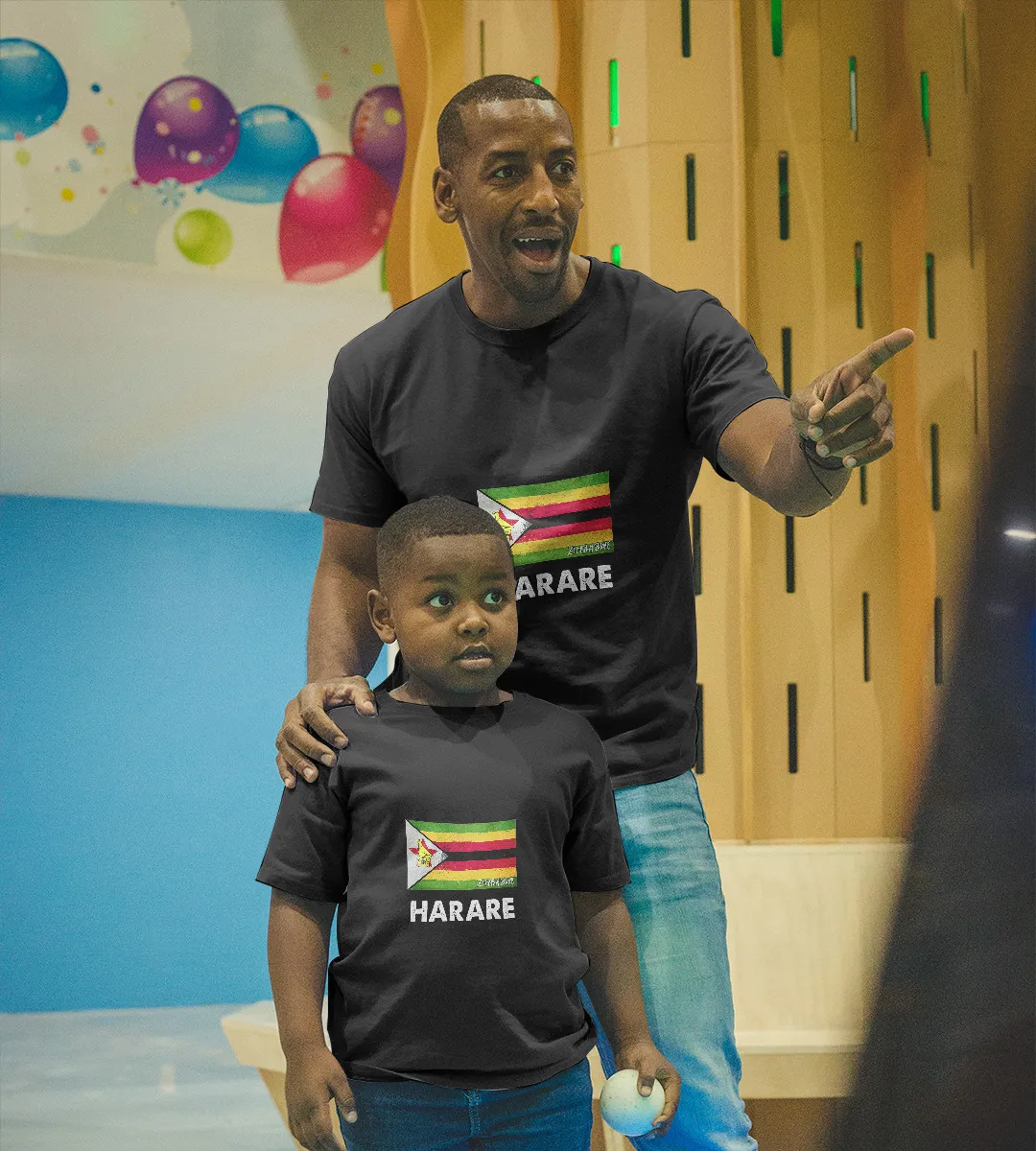 1sttheworld T-Shirt - Harare Zimbabwe T-Shirt Black A35