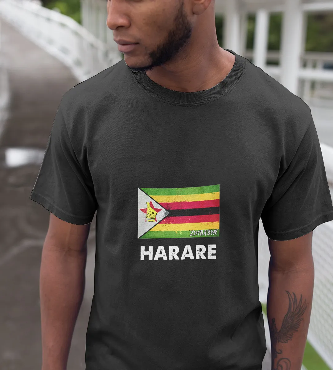 1sttheworld T-Shirt - Harare Zimbabwe T-Shirt Black A35