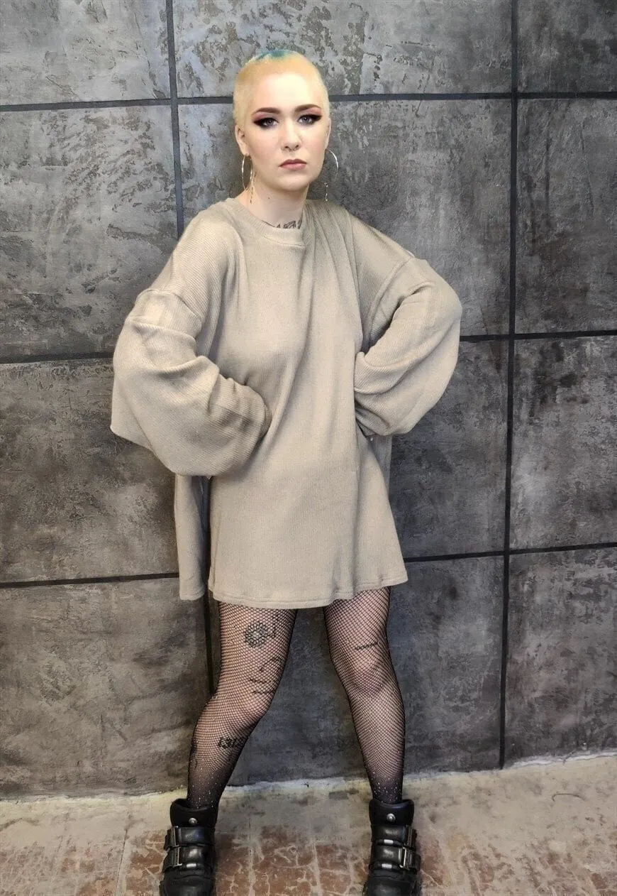Dirty oil wash thin sweatshirt distressed long jumper cream