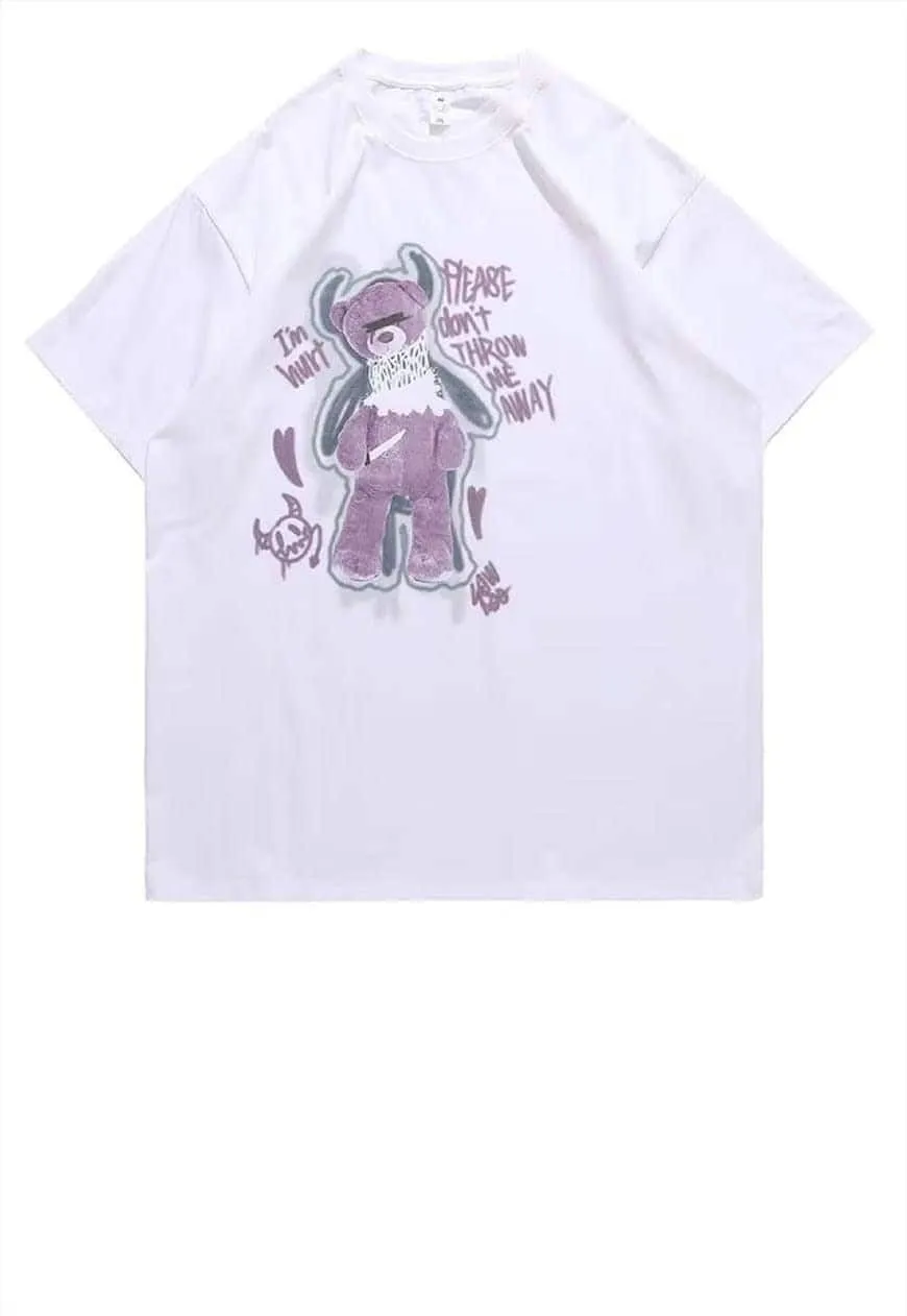 Punk teddy t-shirt goth bear tee evil skater top in Black