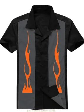 Retro Men Tops Short Sleeve Patchwork flame print punk hip-hop Vintage Black Men Shirt