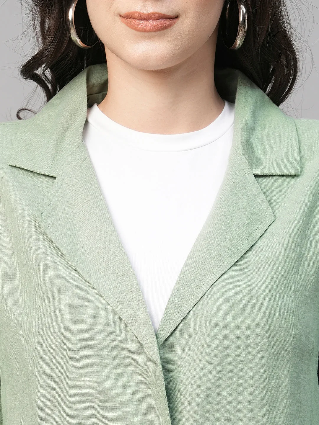 Women's Green Viscose Linen Cotton Regular Fit Jacket