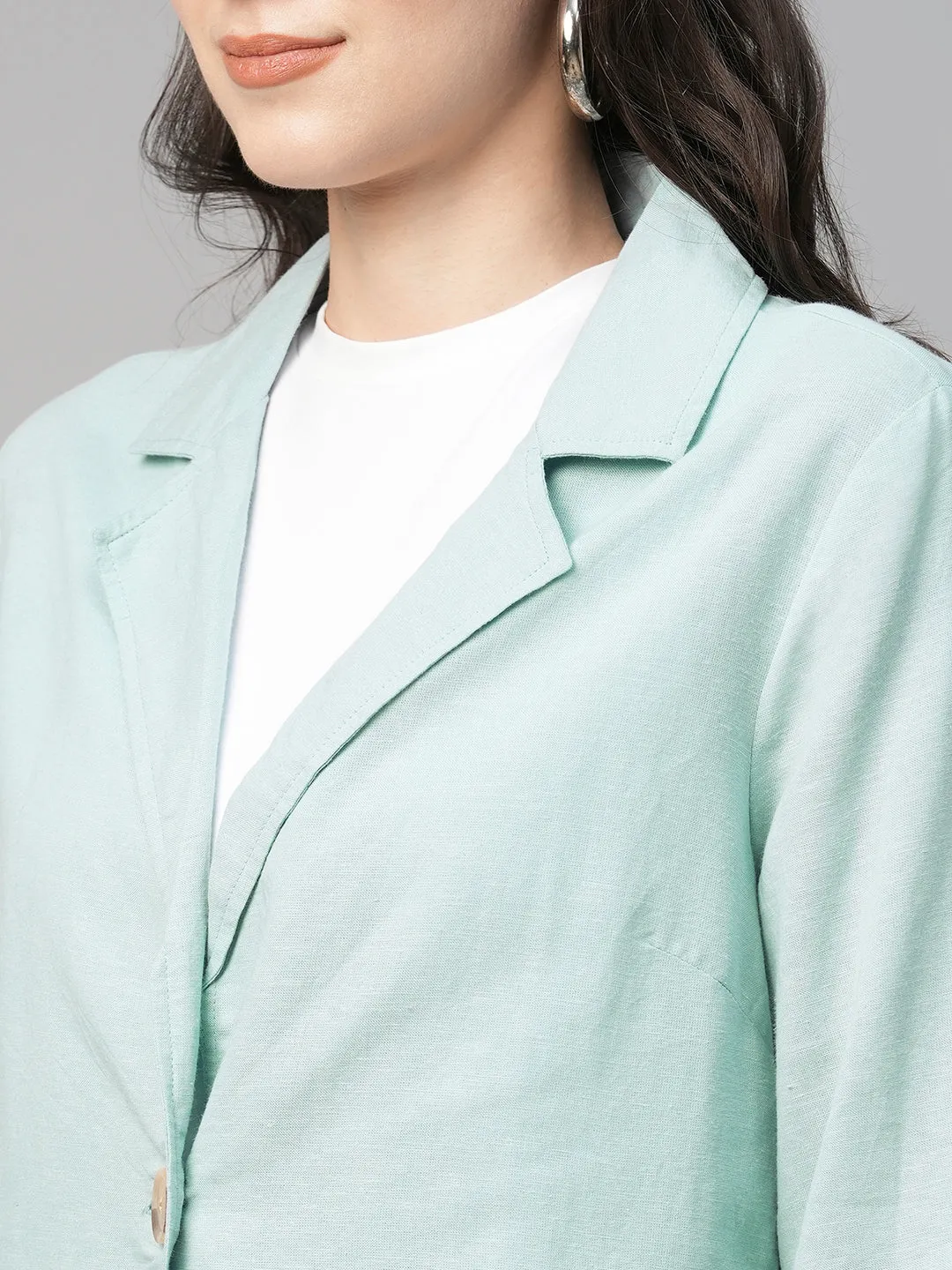 Women's Sky Viscose Linen Cotton Regular Fit Jacket