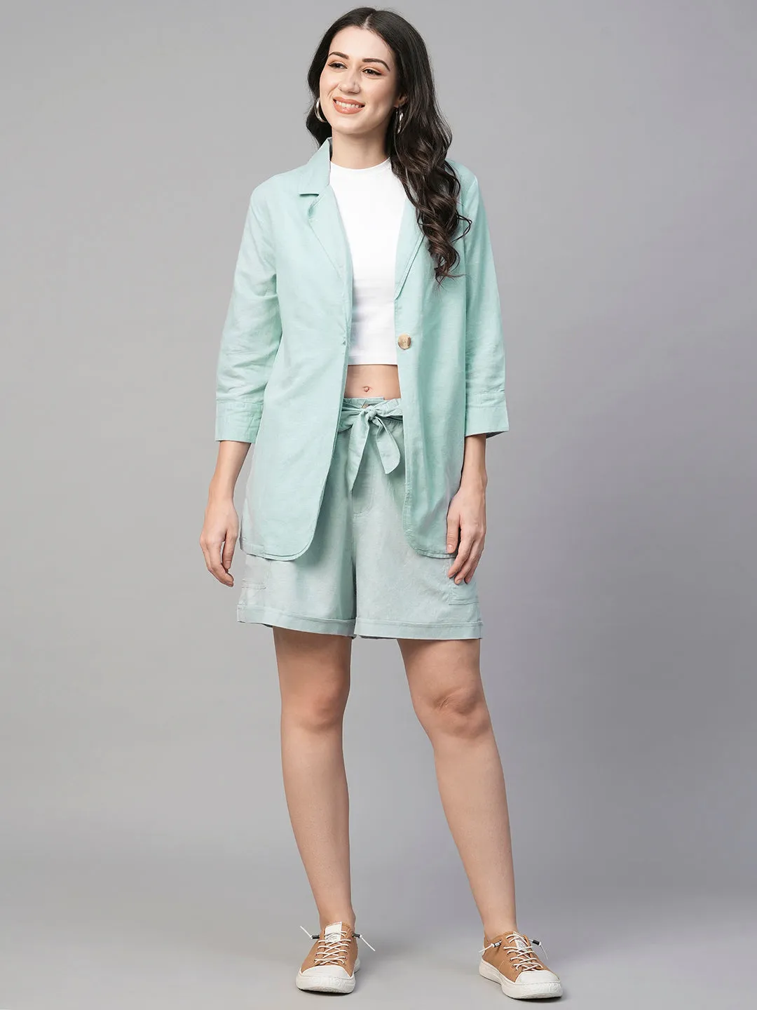 Women's Sky Viscose Linen Cotton Regular Fit Jacket