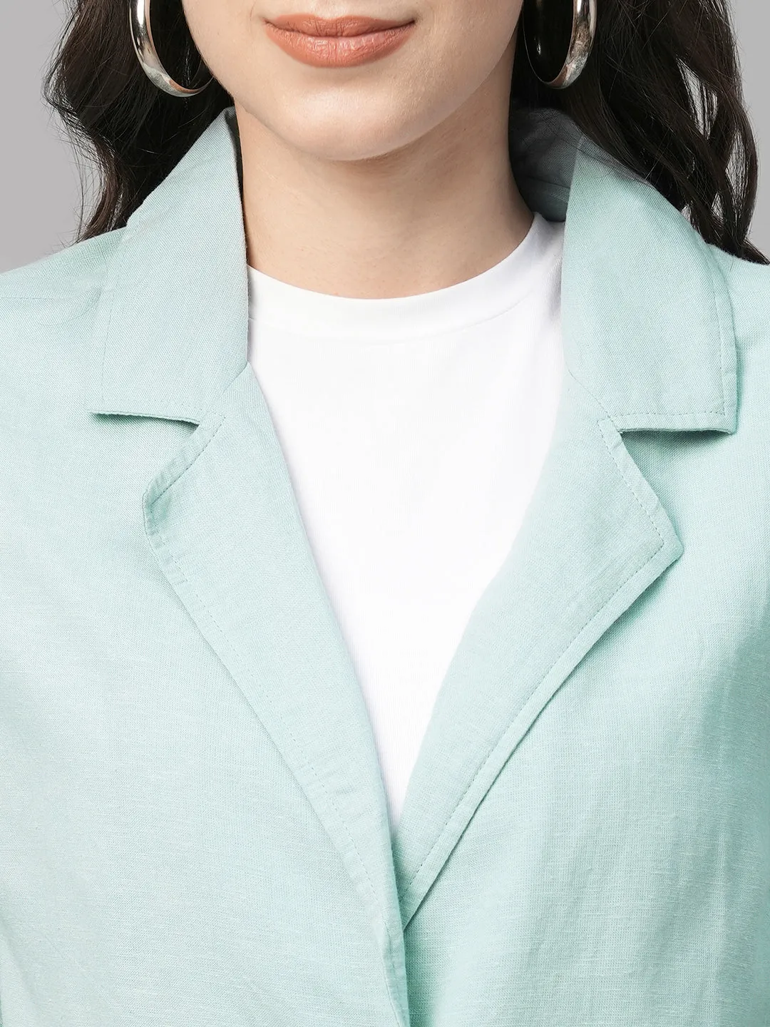 Women's Sky Viscose Linen Cotton Regular Fit Jacket
